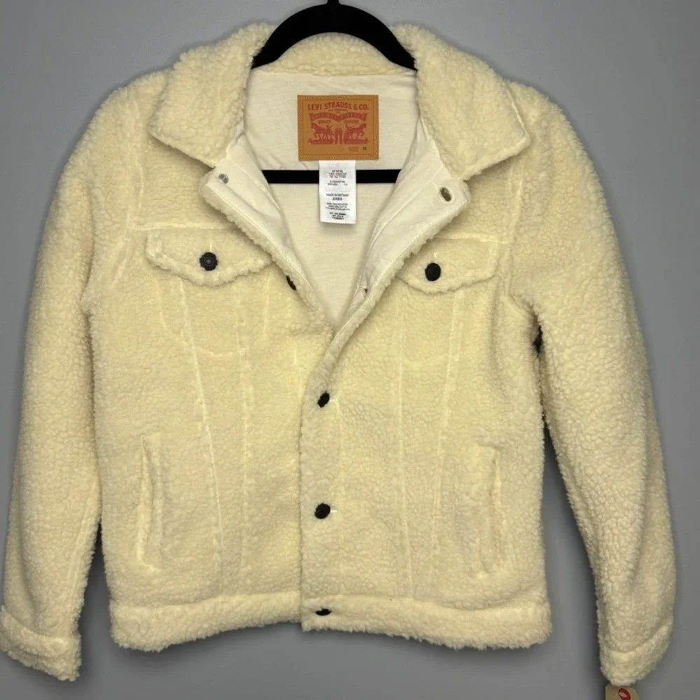 NWT Levi's Ivory Sherpa Trucker Jacket Unisex Youth Sz M‎ 10-12